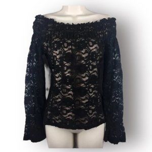 Harlow Black Lace Ruched Top